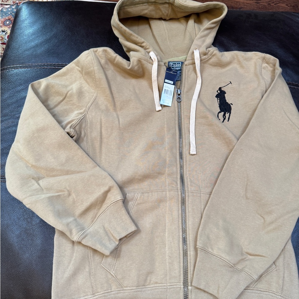 Polo by Ralph Lauren Tan Zip-Up Hoodie with Black Polo Logo
